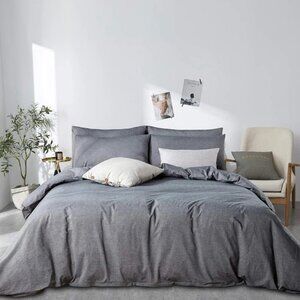 JELLYMONI Cotton Duvet Cover King Size - Black Comforter Cover with Button 100%